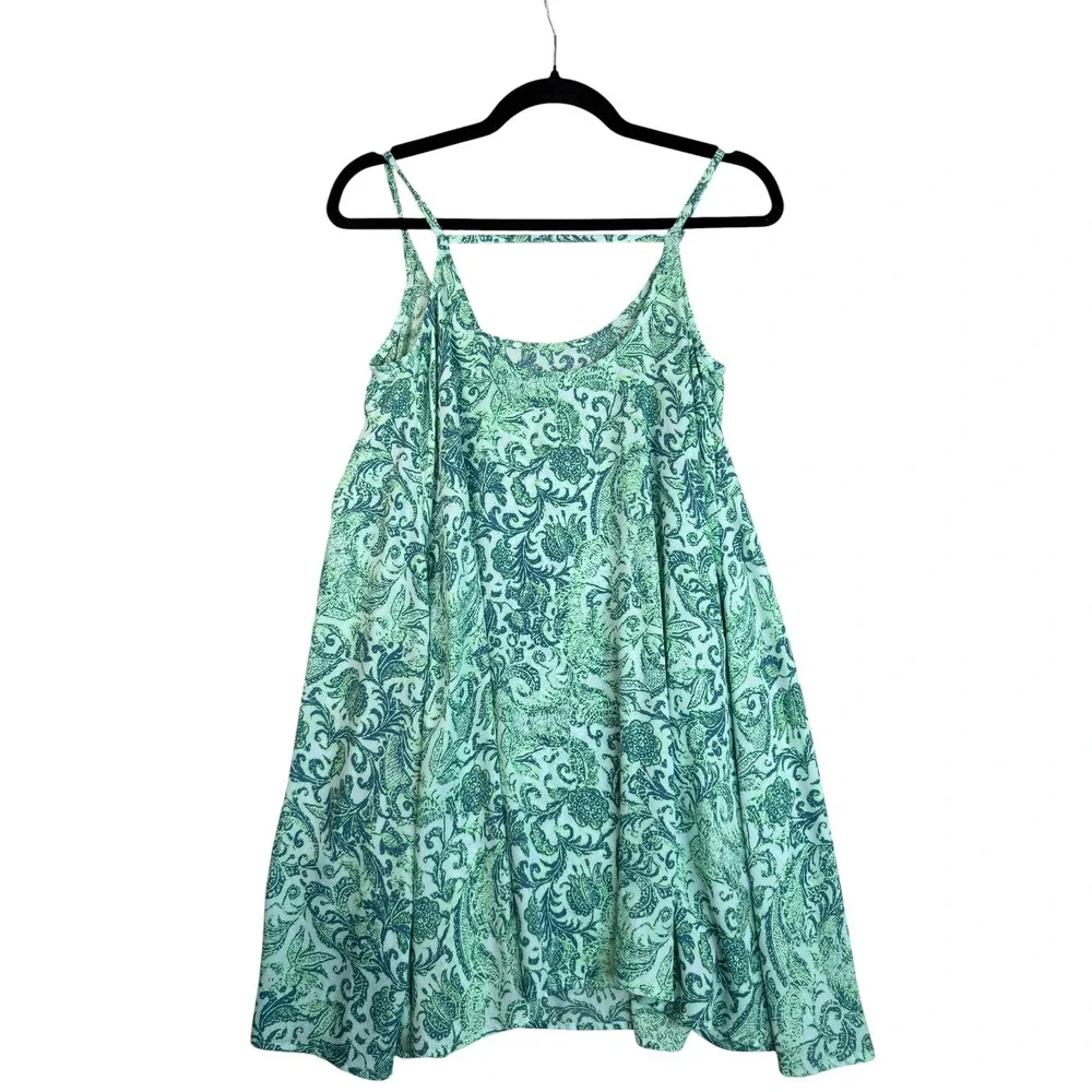 Intimately Free People Green Paisley Floral Mini Slip Dress Trapeze XS OB410065